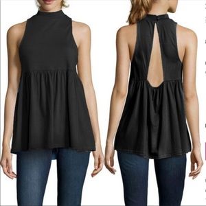 Free People Retro Mock Neck Babydoll Sleeveless Top Keyhole Back